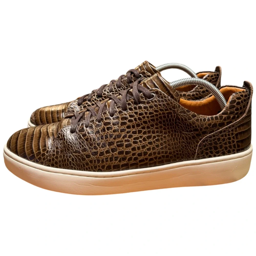 DONALD PLINER Alan Men's 10.5 Sport Sneaker Brown Croc Embossed Casual Shoe